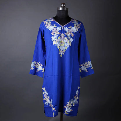 Cobalt Blue Aari And Zari Embroidered Kurti