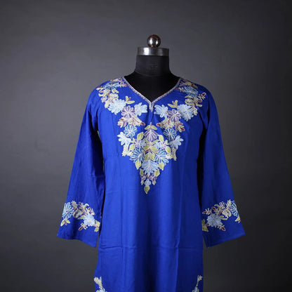 Cobalt Blue Aari And Zari Embroidered Kurti