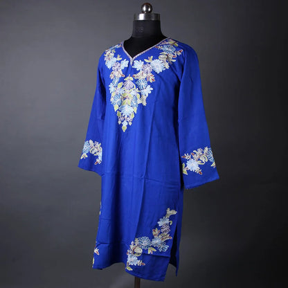 Cobalt Blue Aari And Zari Embroidered Kurti