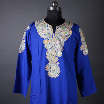 Blue Aari And Zari Embroidered Kurti