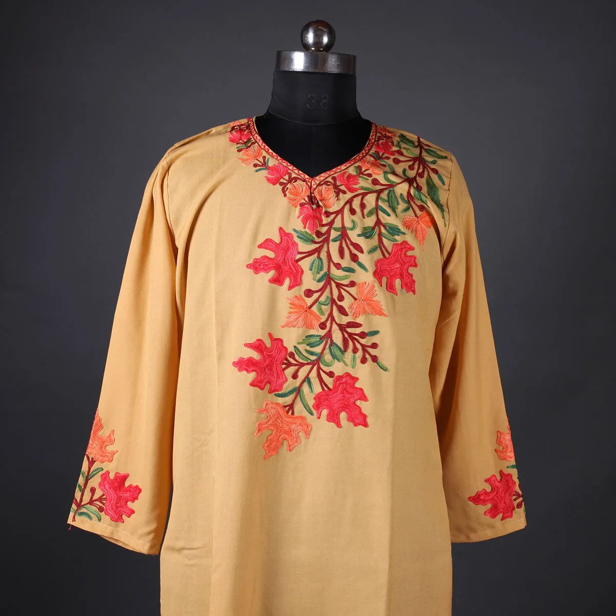 Skin Tone Chinar Design Aari Embroidered Kurti