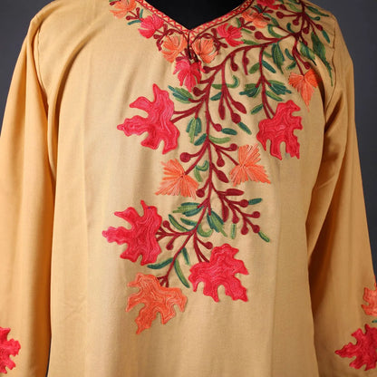 Skin Tone Chinar Design Aari Embroidered Kurti