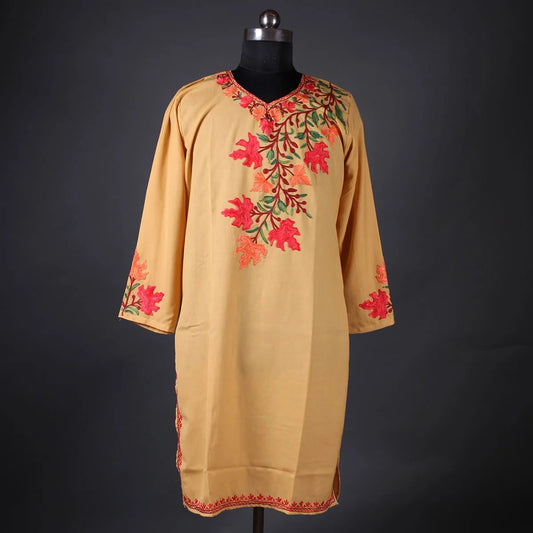 Skin Tone Chinar Design Aari Embroidered Kurti