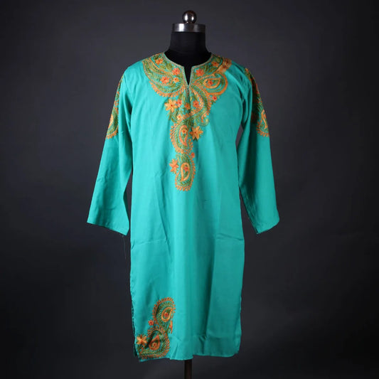 Sea Green Floral Aari Embroidered Kurti