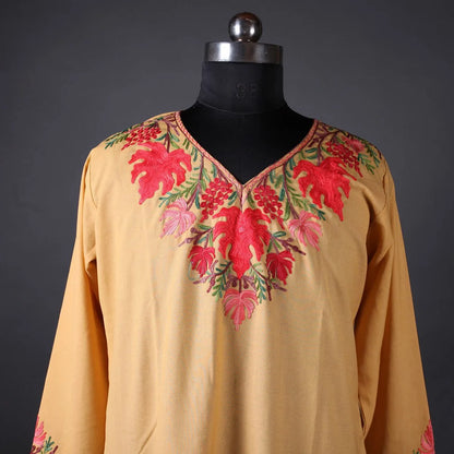 Skin Tone Chinar Design Aari Embroidered Kurti