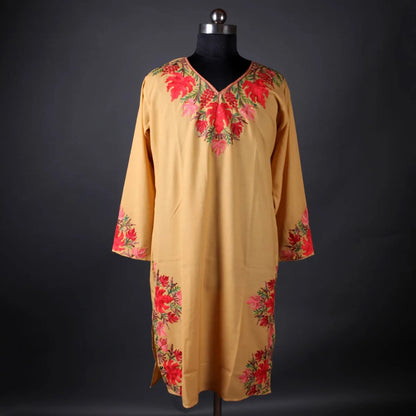 Skin Tone Chinar Design Aari Embroidered Kurti