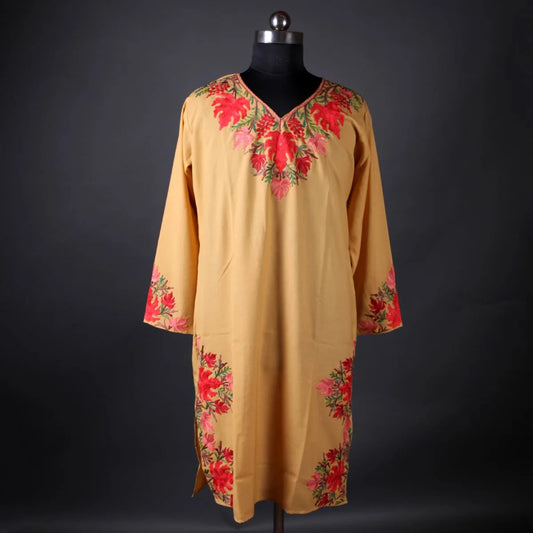 Skin Tone Chinar Design Aari Embroidered Kurti