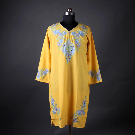 Yellow Floral Embroidered Kurti