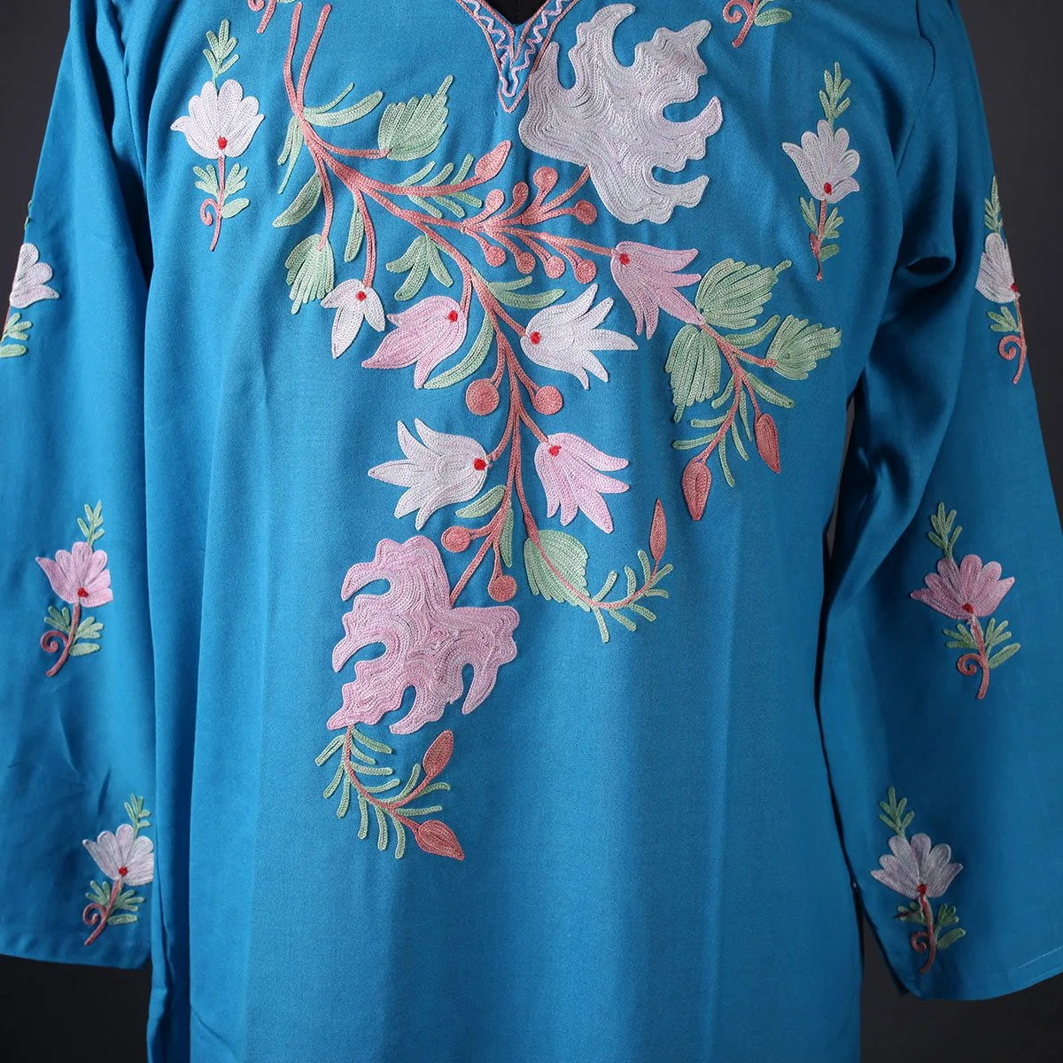 Light Blue Chinar Floral Design Embroidered Kurti