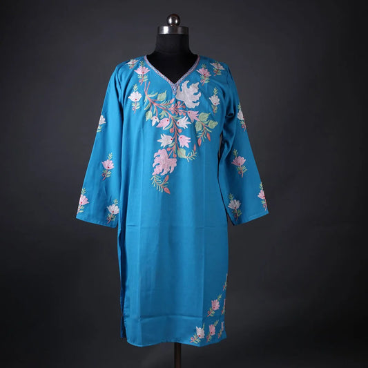 Light Blue Chinar Floral Design Embroidered Kurti