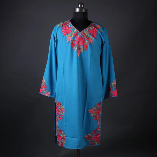 Light Blue Chinar Floral Design Embroidered Kurti