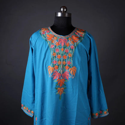 Light Blue Floral Design Embroidered Kurti