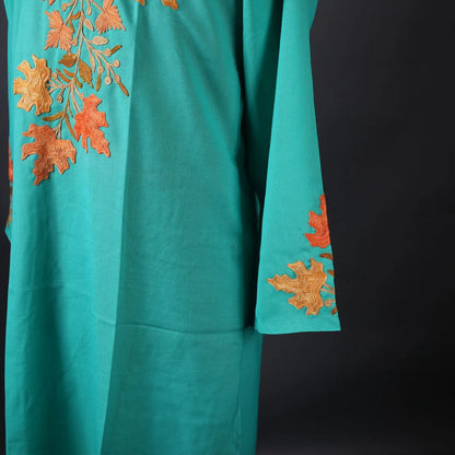 Turquoise Chinar Design Embroidred Kurti