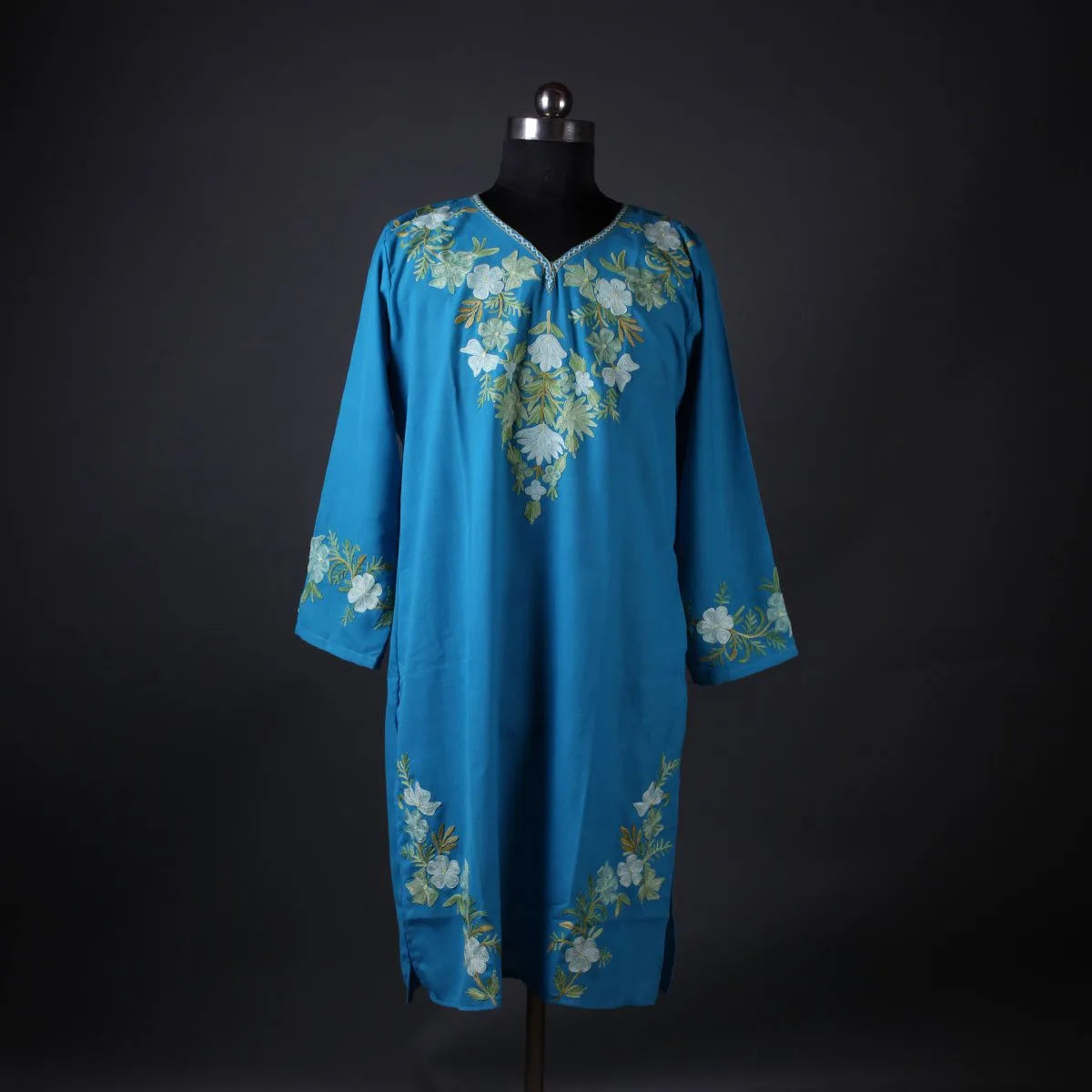 Light Blue Floral Design Embroidered Kurti