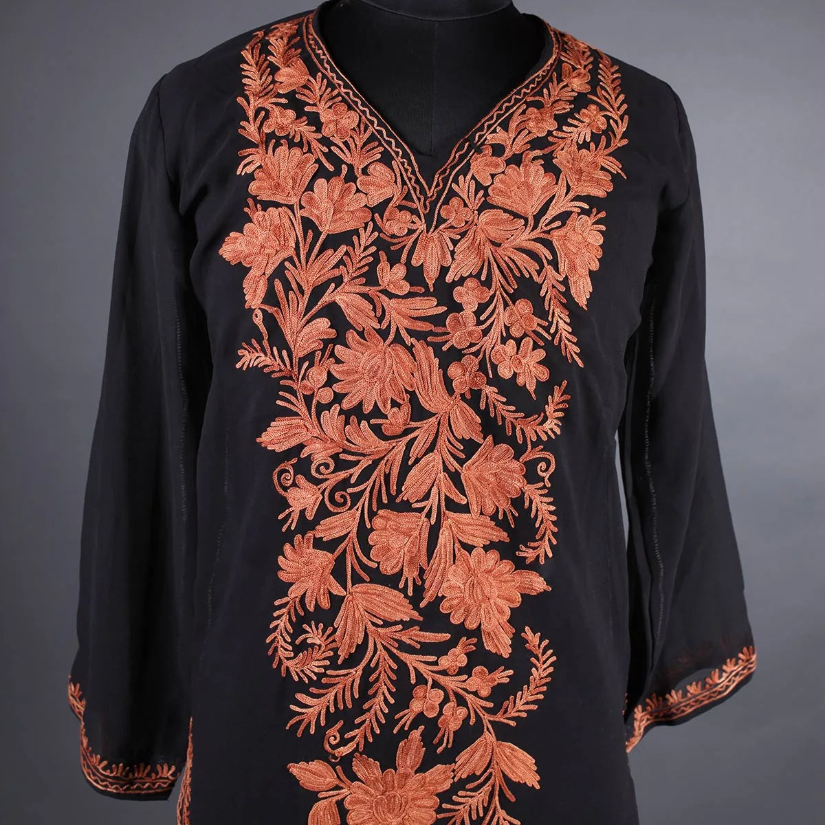 Black Floral Aari Embroidered Kurti