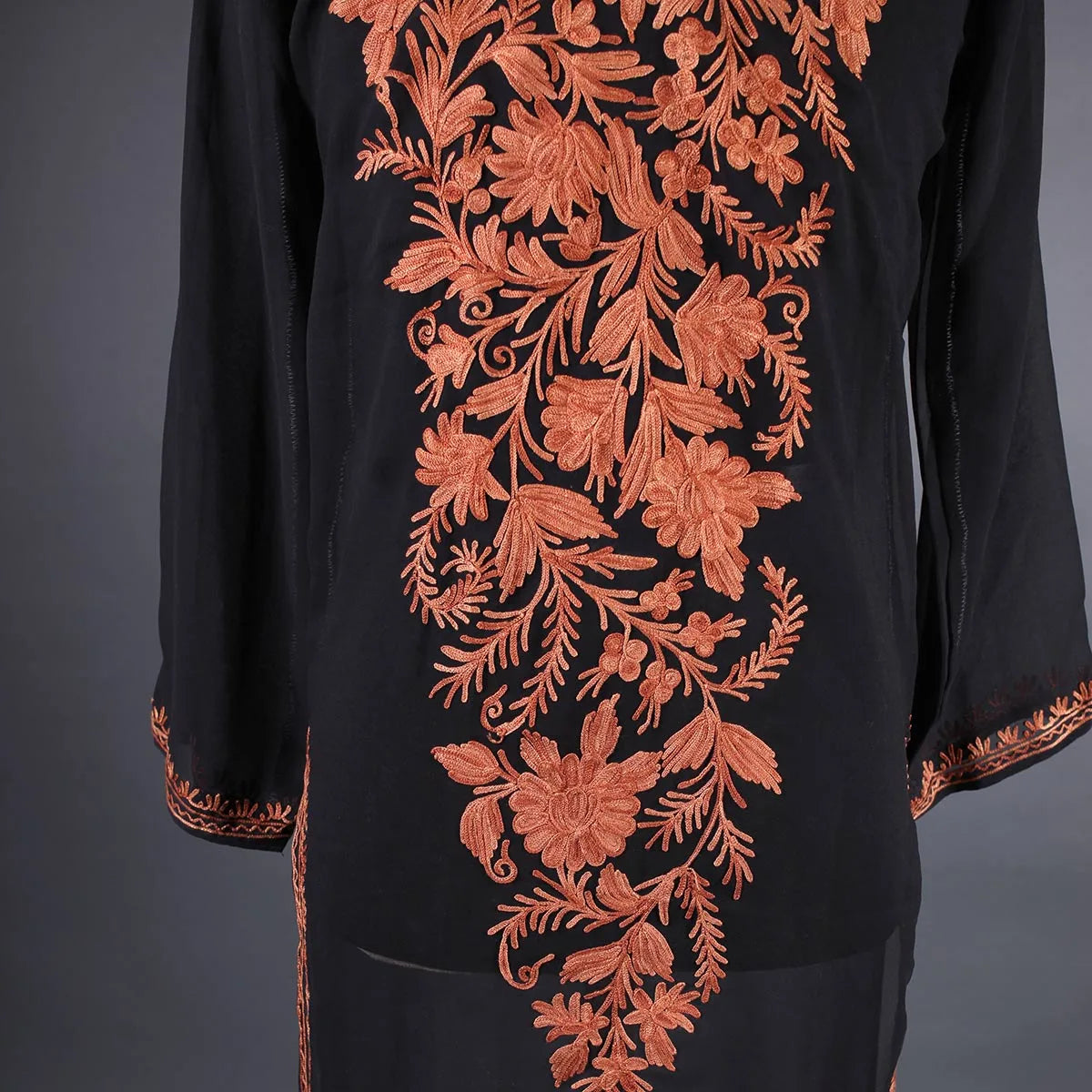 Black Floral Aari Embroidered Kurti