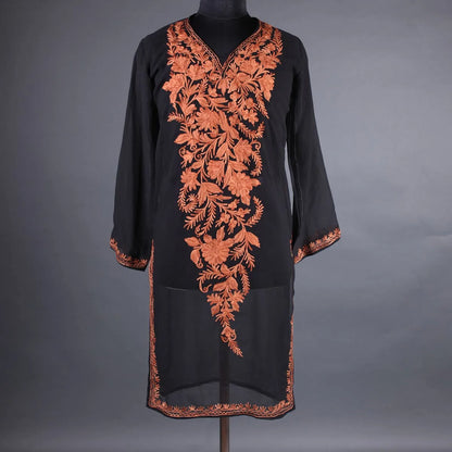 Black Floral Aari Embroidered Kurti