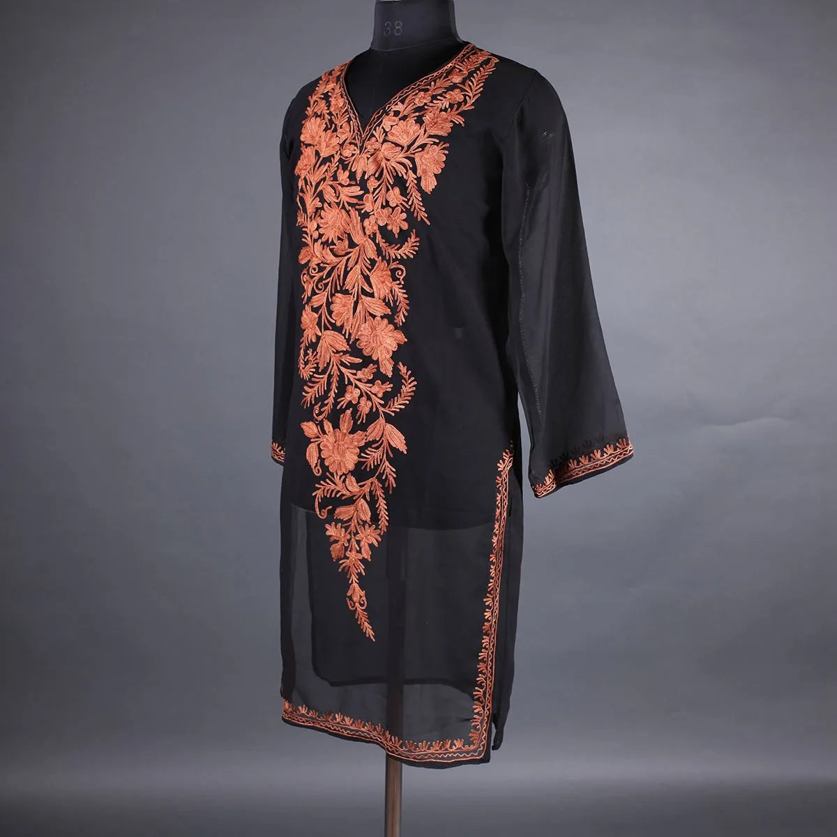 Black Floral Aari Embroidered Kurti