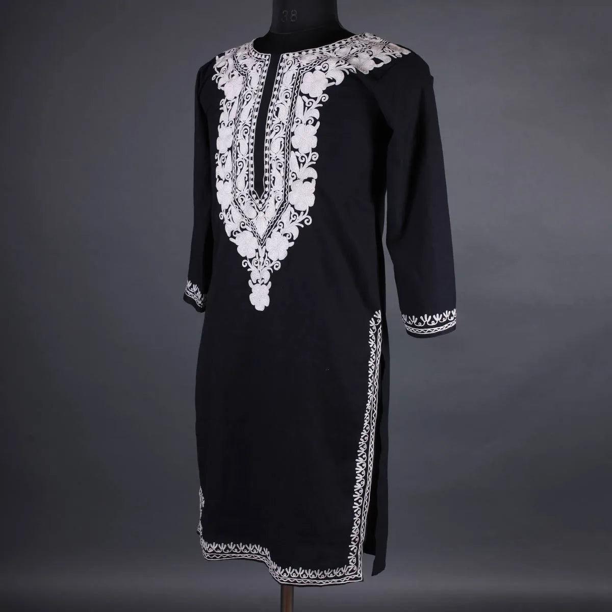 Black Floral White Ari Embroidered Kurti