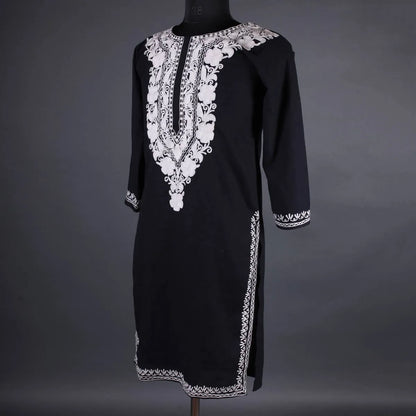 Black Floral White Ari Embroidered Kurti