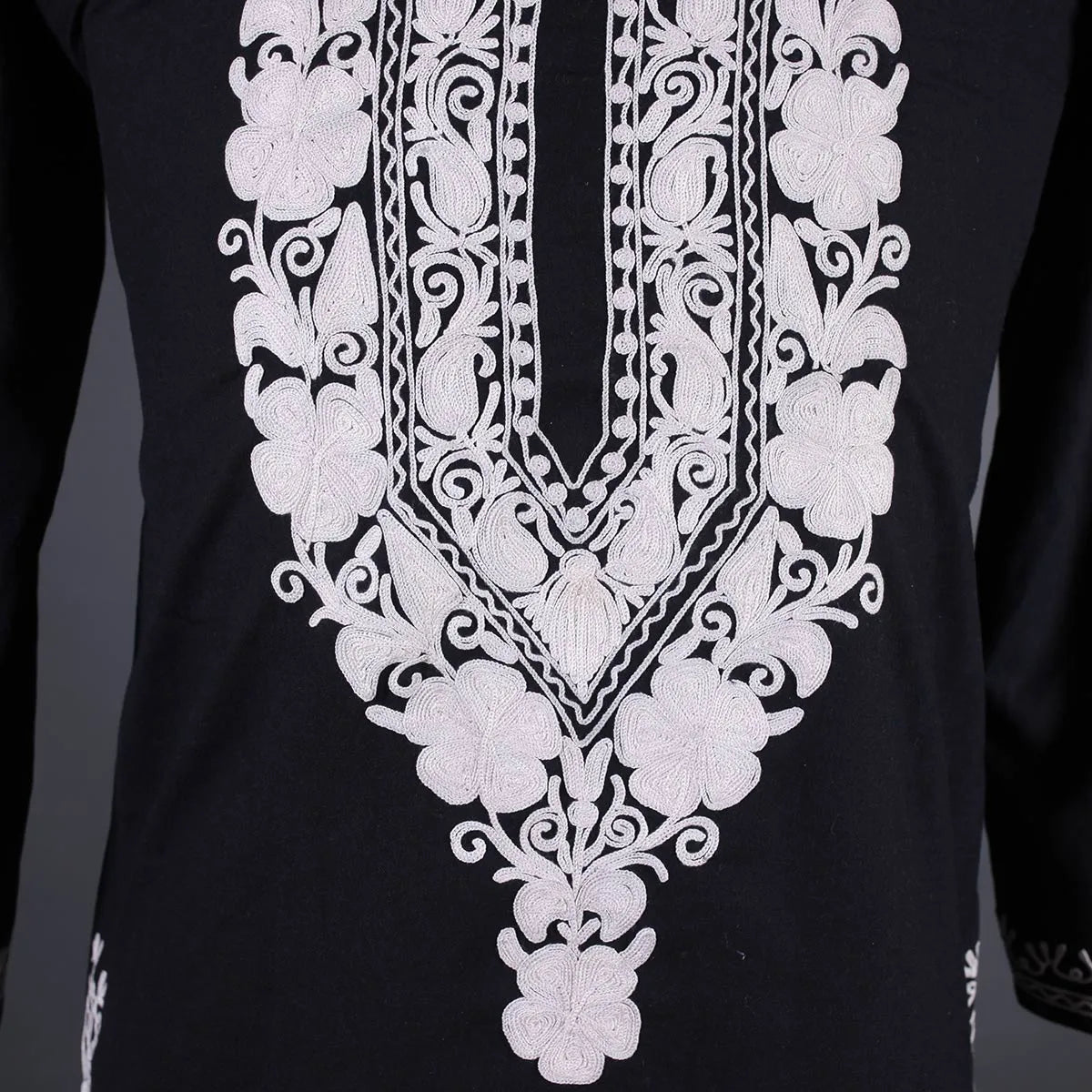 Black Floral White Ari Embroidered Kurti