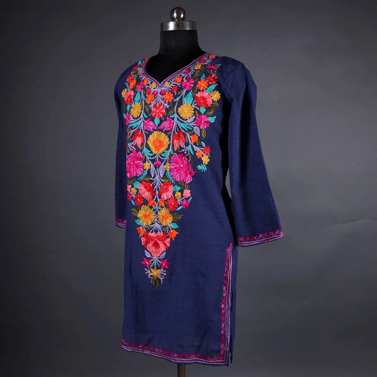 Blue Floral Embroidered Kurti