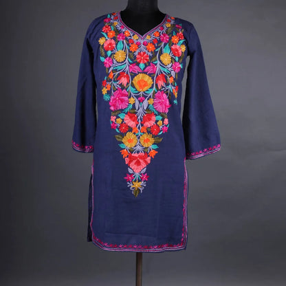 Blue Floral Embroidered Kurti