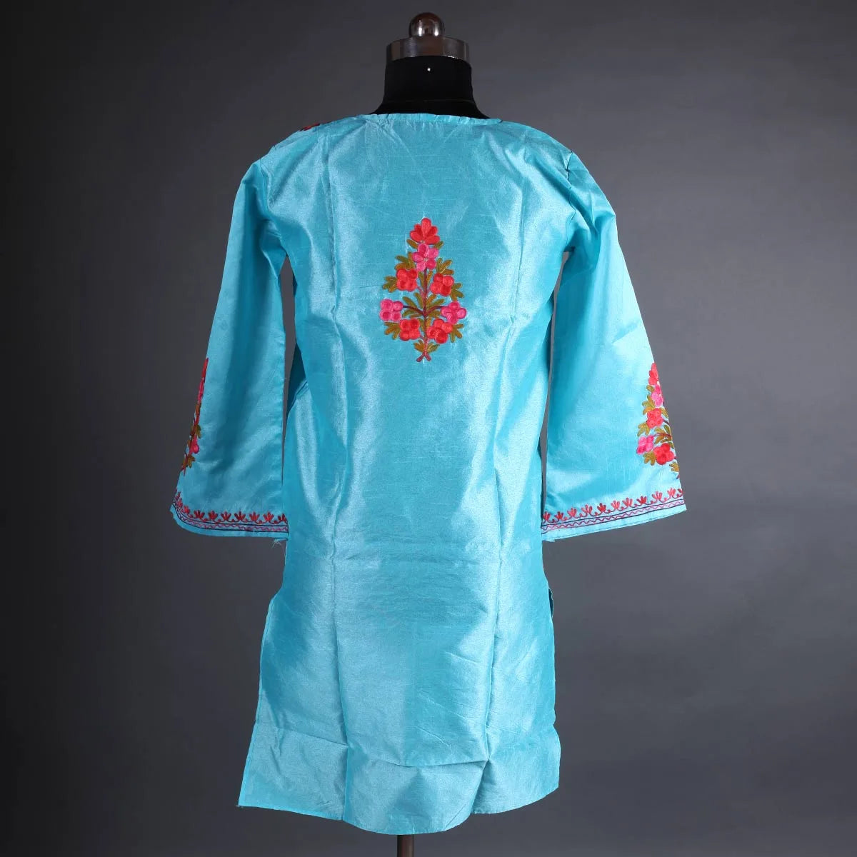 Turquoise Floral Booti Ari Embroidered Kurti