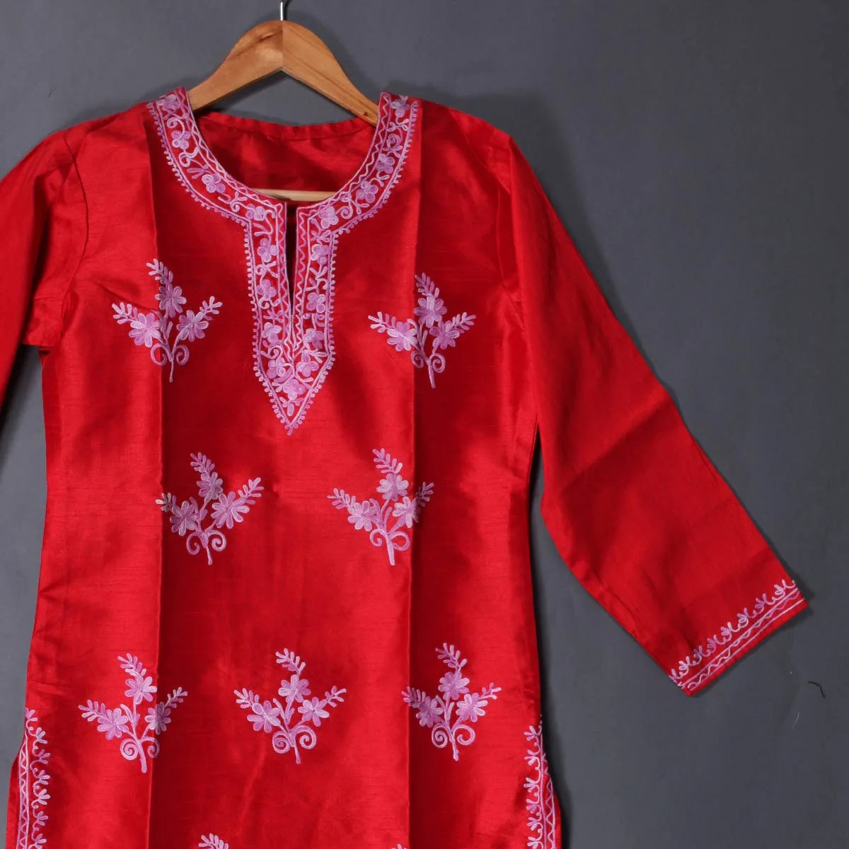 Red Floral Design Ari Embroidered Kurti