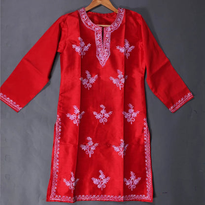 Red Floral Design Ari Embroidered Kurti