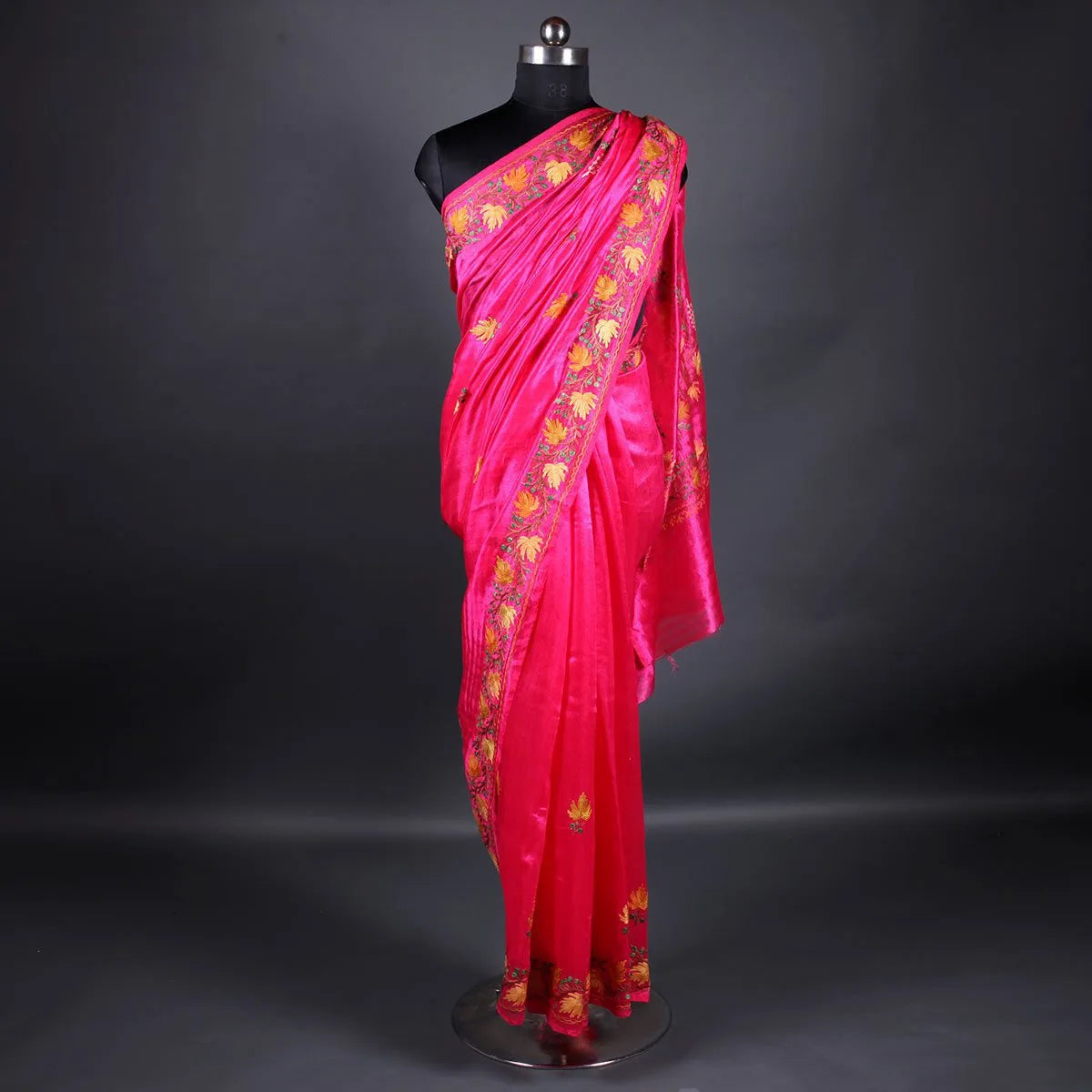 Pink Chinar Design  Aari Embroidered Silk Saree