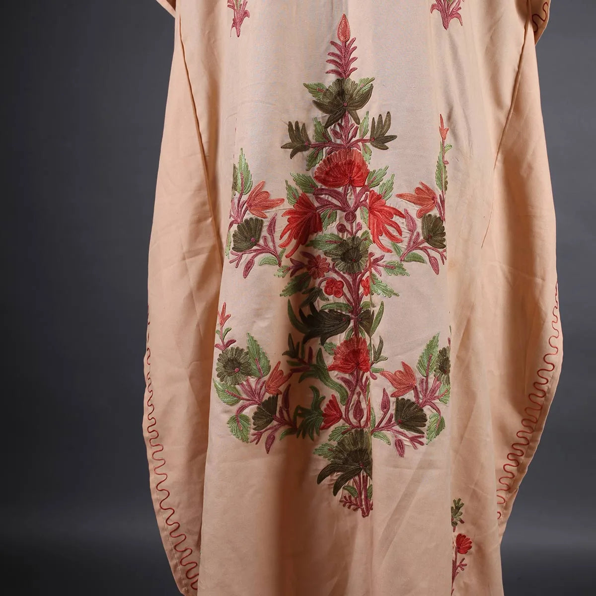 Tan Floral Deisgn Aari Embroidered Kaftan