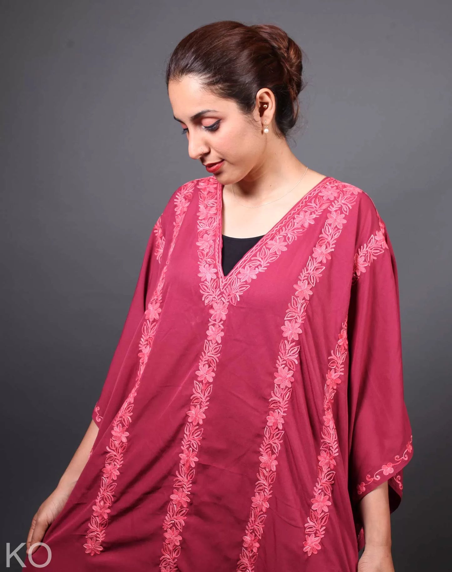 MaroonFloral Deisgn Aari Embroidered Kaftan