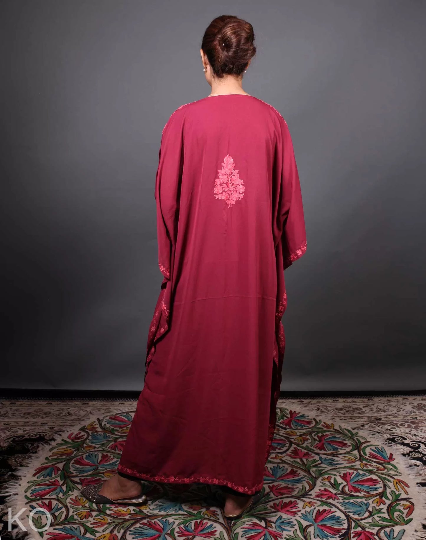 MaroonFloral Deisgn Aari Embroidered Kaftan