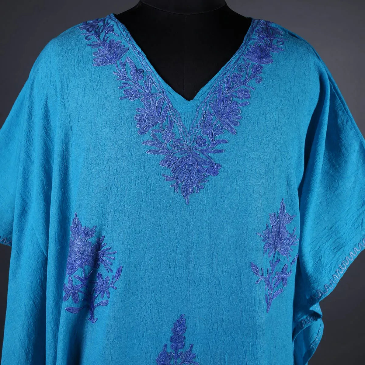 Aegean Blue Floral Deisgn Aari Embroidered Kaftan