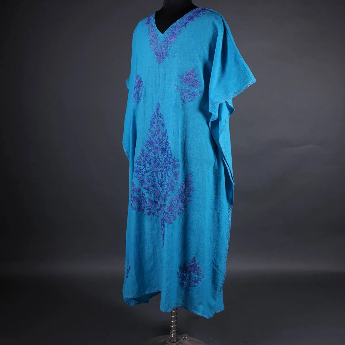 Aegean Blue Floral Deisgn Aari Embroidered Kaftan