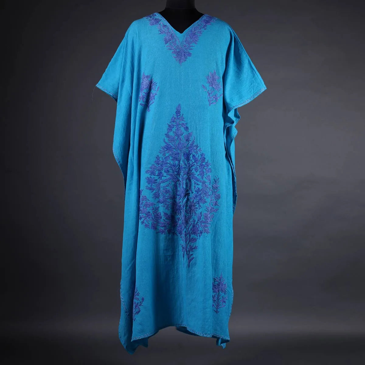 Aegean Blue Floral Deisgn Aari Embroidered Kaftan