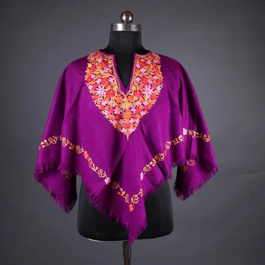 Purple Poncho with Aari  Embroidery, Kashmir Embroidery