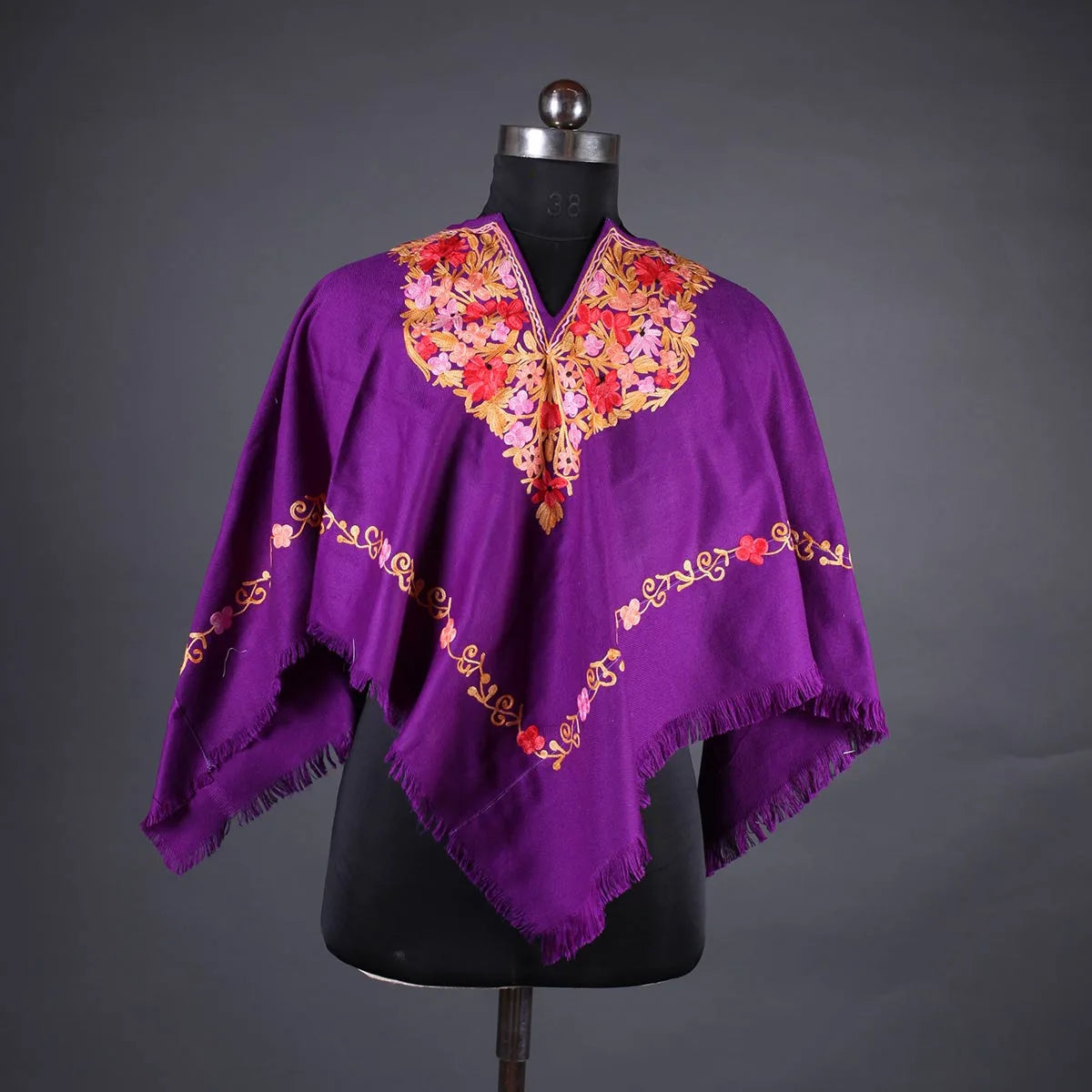 Purple Poncho with Aari  Embroidery, Kashmir Embroidery