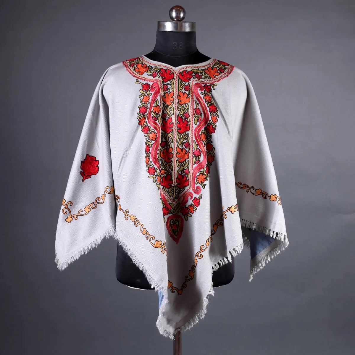 Grey BaseChinar Design Poncho with Aari  Embroidery