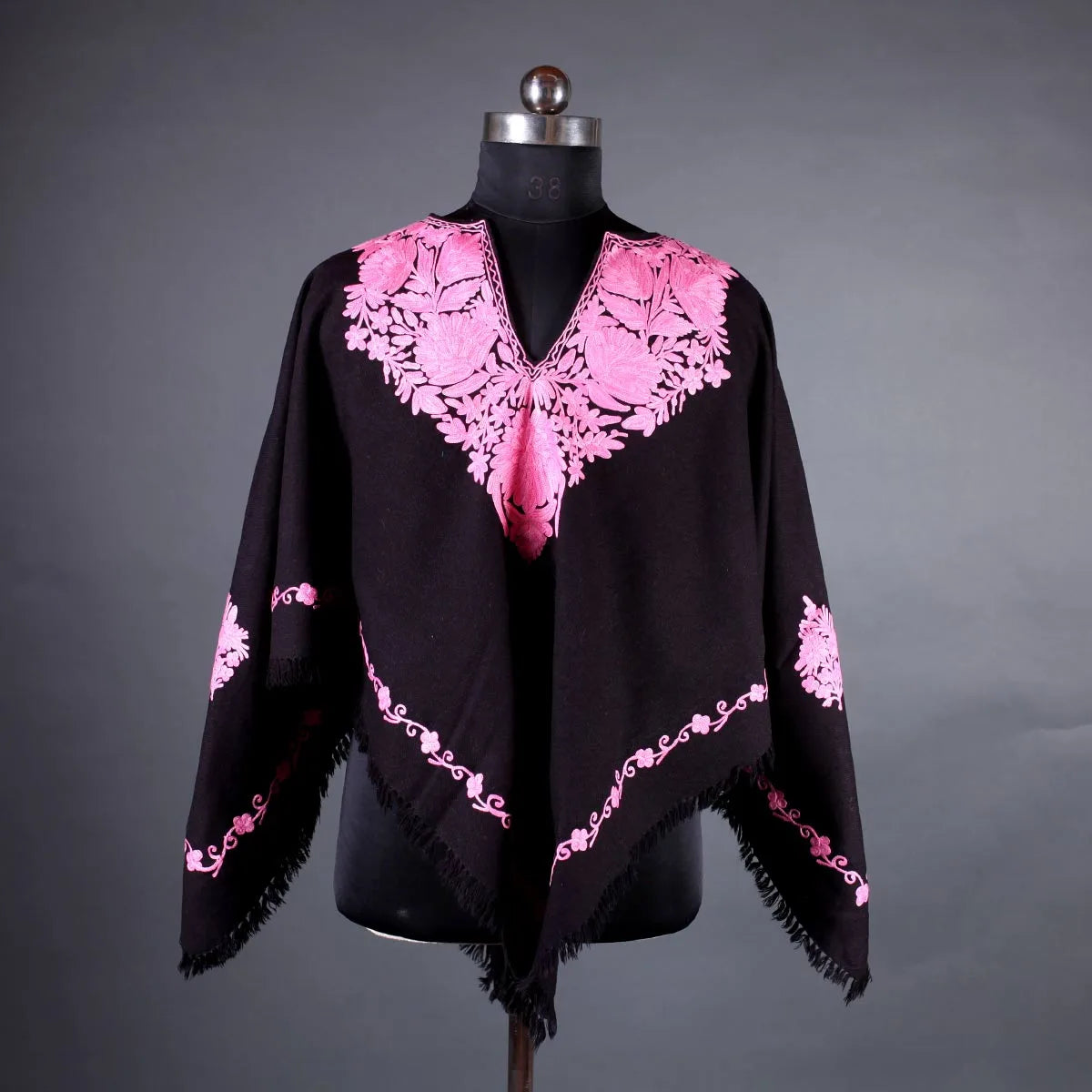 Black Floral Design Poncho with Aari  Embroidery