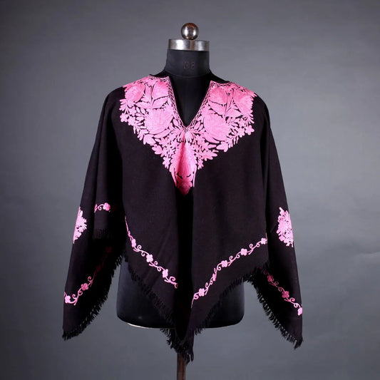 Black Floral Design Poncho with Aari  Embroidery