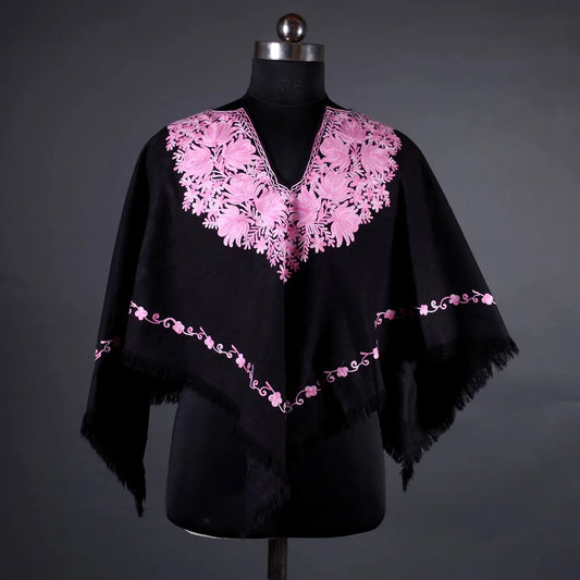 Black Floral Design Poncho with Aari  Embroidery small