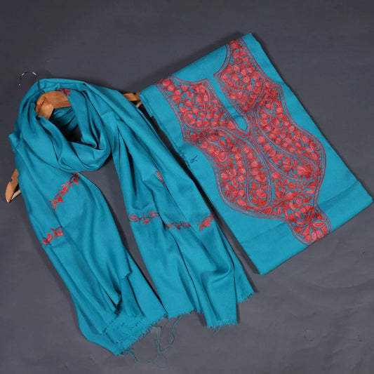 Light Blue Aari Embroidered  Suit With Dupatta