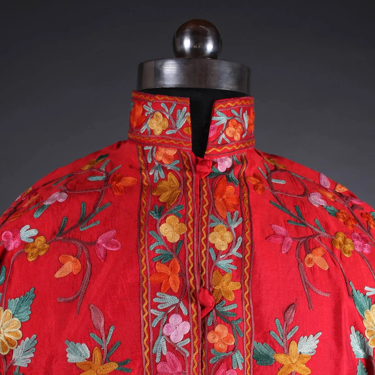 Red Base Floral Design Aari Embroidery Silk Jacket