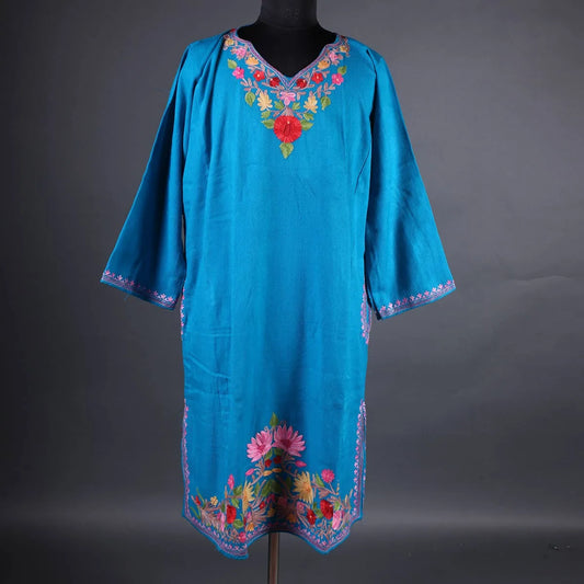 Azure Blue Aari Embroidery Phiran