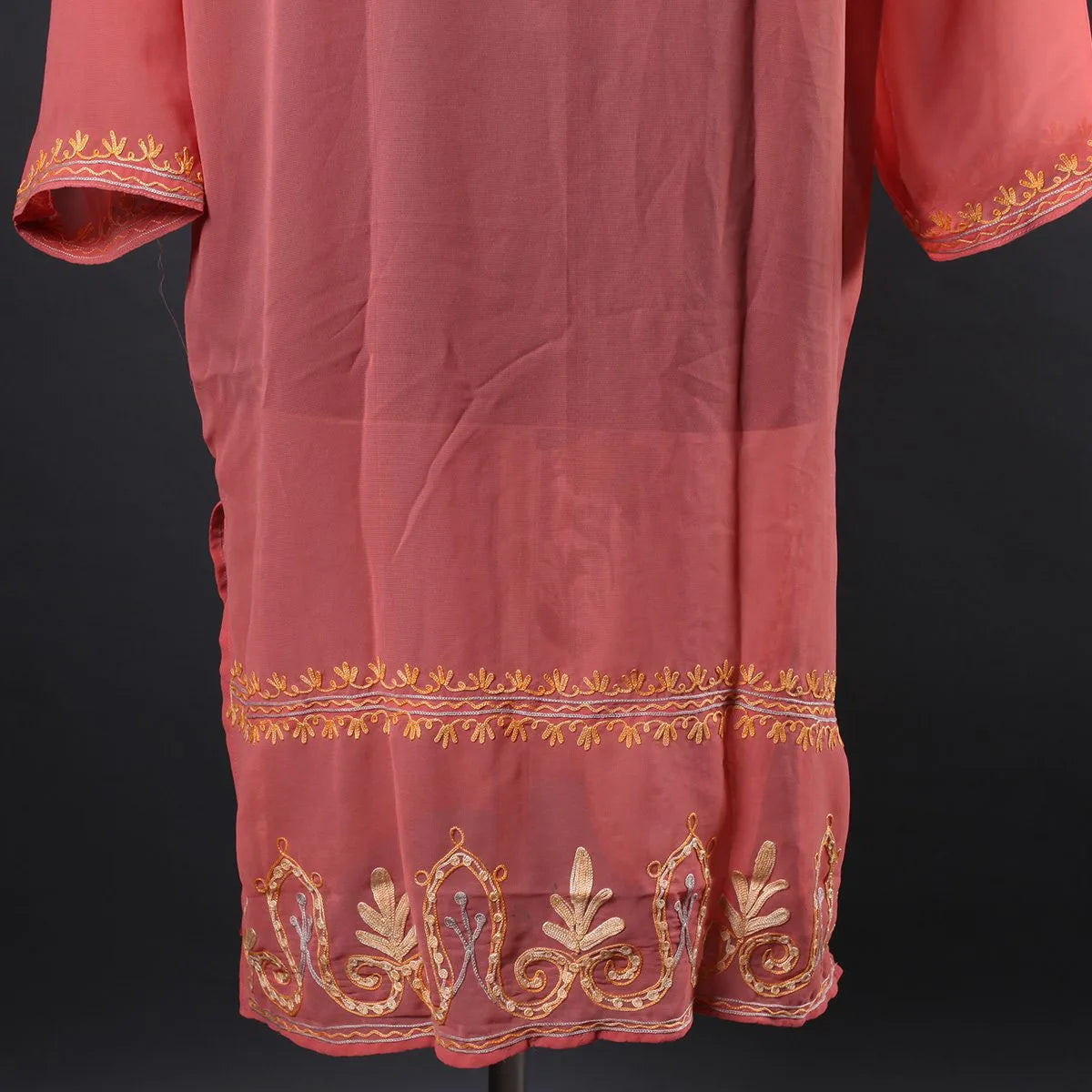 Peach Aari Embroidered Georgette Kurti