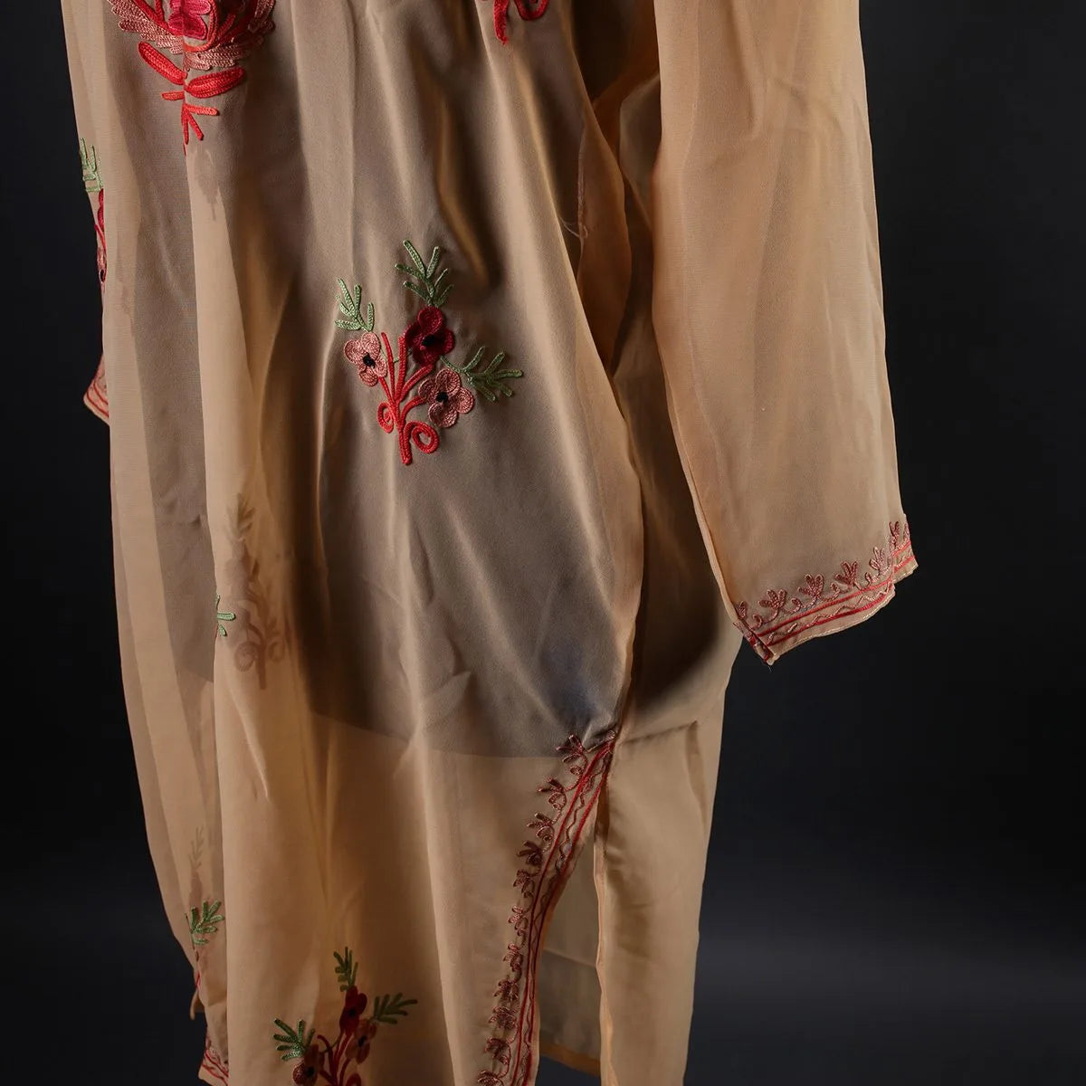 Skin Tone Aari Embroidered Georgette Kurti