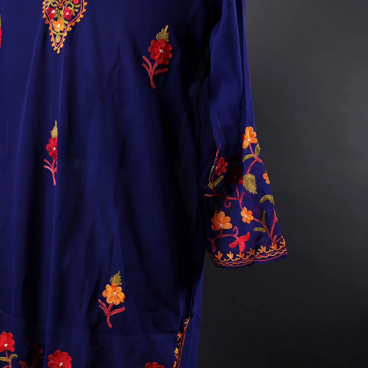 Blue Aari Embroidered Georgette Kurti