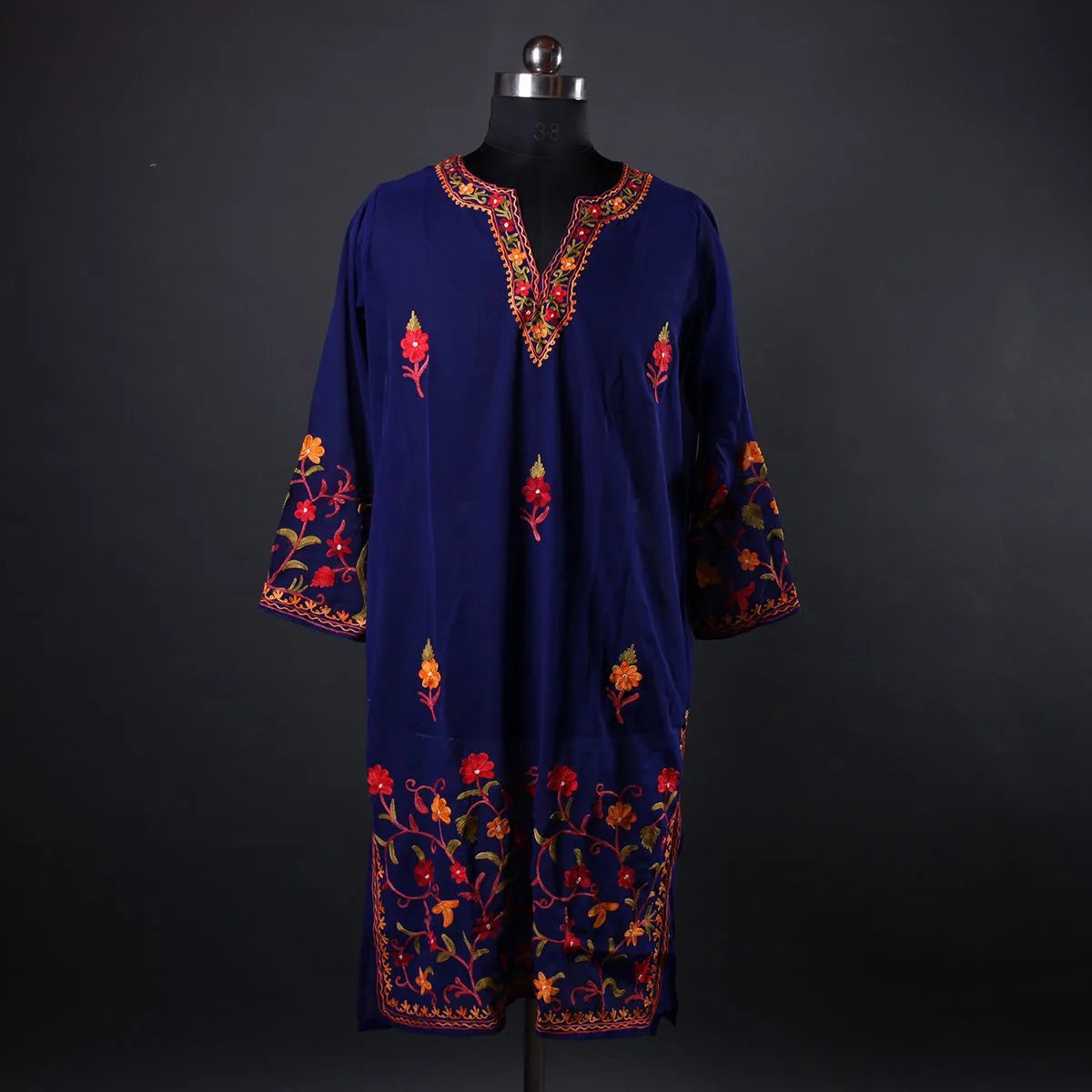 Blue Aari Embroidered Georgette Kurti